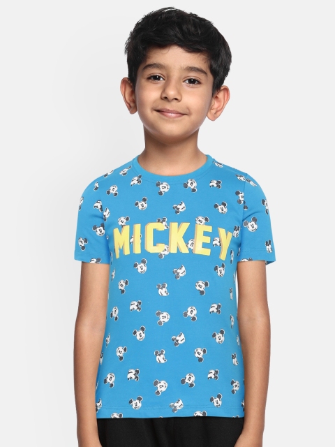 

YK Disney Boys Blue & White Mickey Mouse Print Round Neck T-shirt