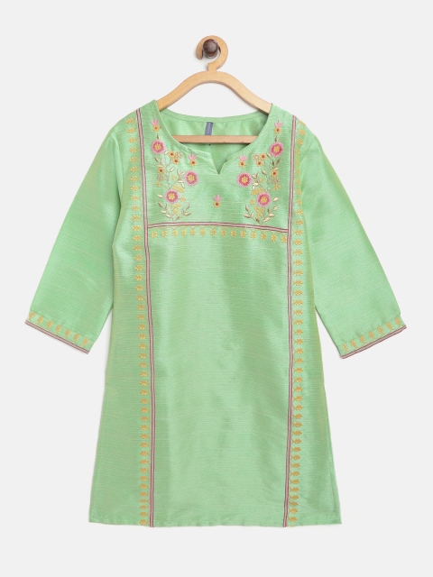 

YK Girls Green Yoke Design Straight Kurta