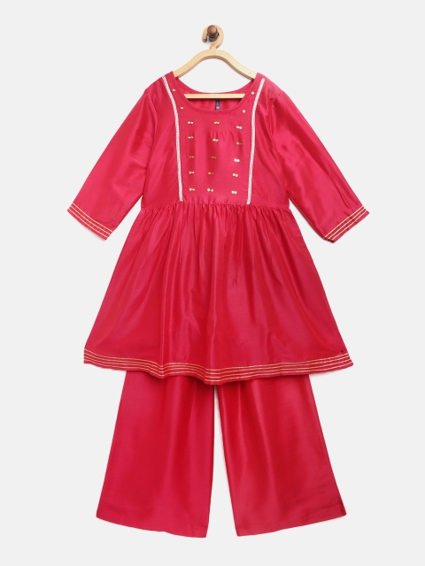 

YK Girls Pink & Golden Yoke Design Anarkali Kurta with Palazzos