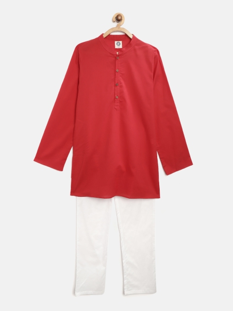 

YK Boys Red & White Solid Kurta with Pyjamas