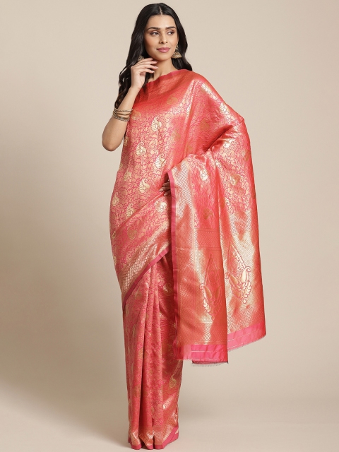 

Chhabra 555 Coral Pink & Golden Handloom Oxidised Zari Woven Design Banarasi Saree