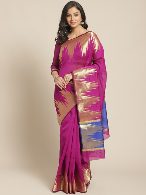 

Chhabra 555 Pink & Golden Solid Banarasi Handloom Saree