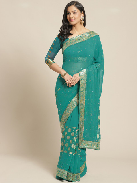 

Chhabra 555 Green & Golden Embellished Saree