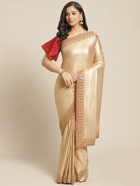 

Chhabra 555 Golden & Red Shimmer Solid Saree, Gold