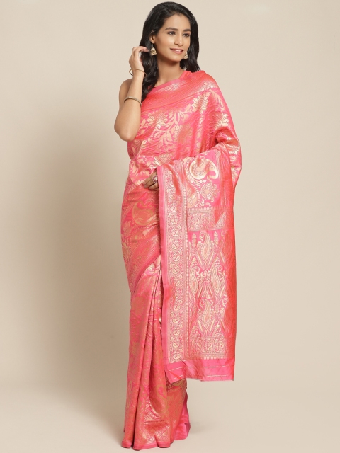 

Chhabra 555 Coral Pink & Golden Zari Handloom Woven Design Banarasi Saree