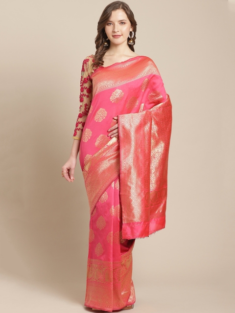 

Chhabra 555 Pink & Golden Woven Design Handloom Banarasi Saree