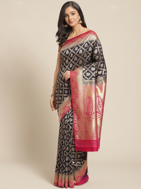 

Chhabra 555 Navy Blue & Golden Zari Handloom Woven Design Kanjeevaram Saree