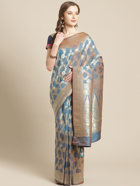 

Chhabra 555 Blue & Golden Woven Design Handloom Banarasi Saree