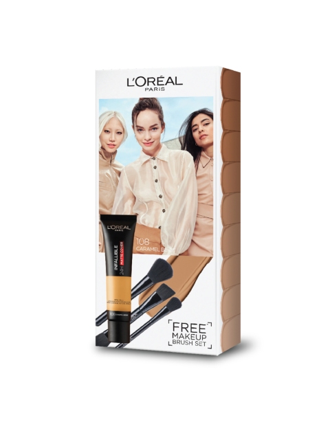 

LOreal Women Infallible Matte Cover Foundation with Make Up Brush Set - Caramel Beige 108