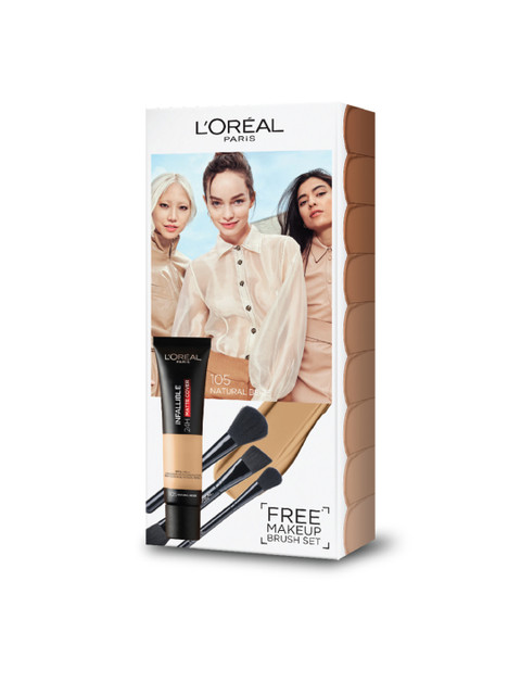 

LOreal Women Infallible Matte Cover Foundation with Make Up Brush Set - Natural Beige 105