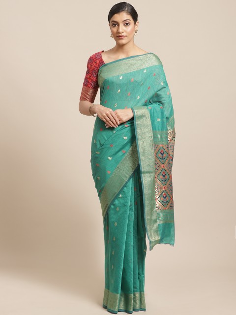 

Shangrila Creation Green & Golden Woven Design Saree