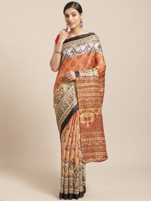 

Shangrila Creation Peach-Coloured & Off-White Printed Saree