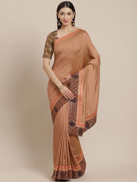 

Shangrila Creation Peach-Coloured Solid Saree