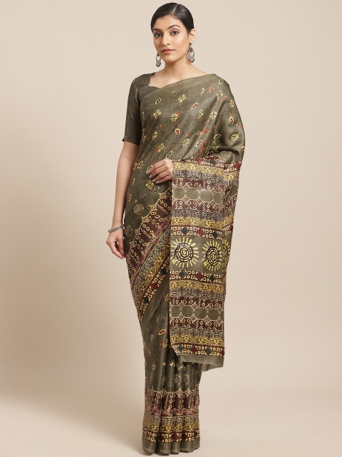 

Shangrila Creation Green & Yellow Printed Saree