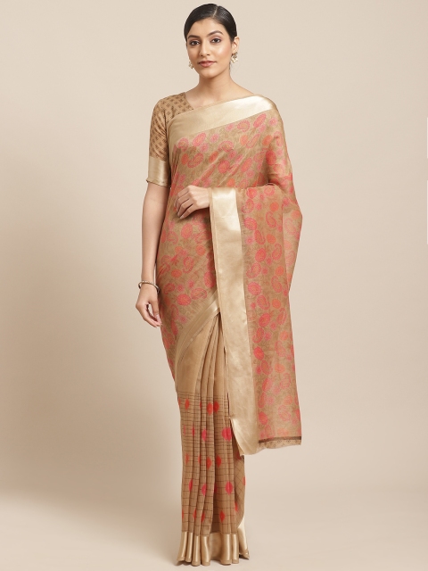 

Shangrila Creation Beige & Pink Kalamkari Print Saree