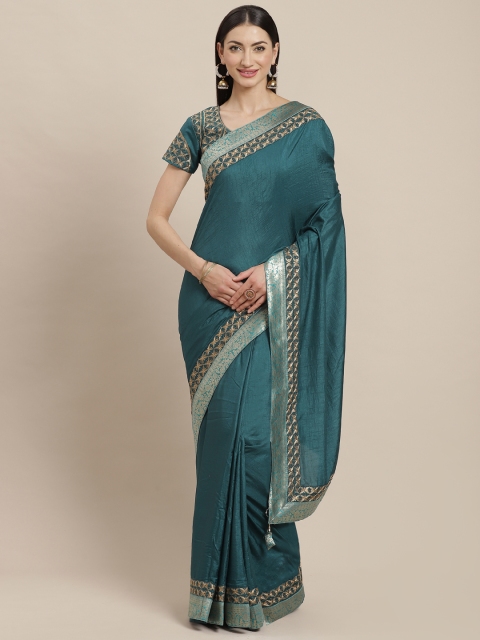 

Shangrila Creation Teal Blue Solid Saree