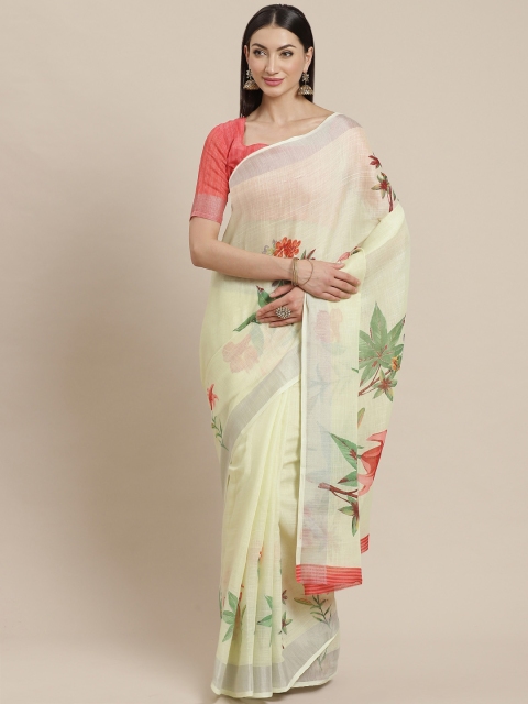 

Shangrila Creation Green & Red Floral Printed Printed Saree