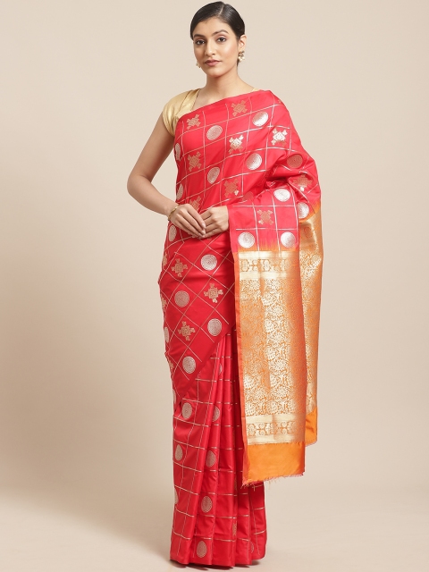 

Shangrila Creation Red & Golden Ethnic Woven Design Banarasi Saree