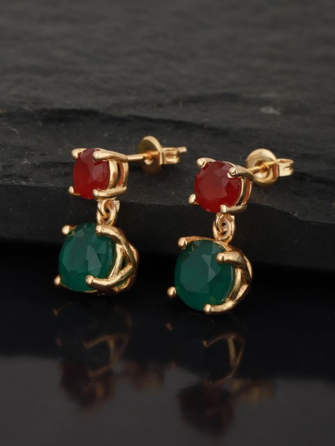 

Carlton London Maroon & Green Gold-Plated Circular Stone-Studs