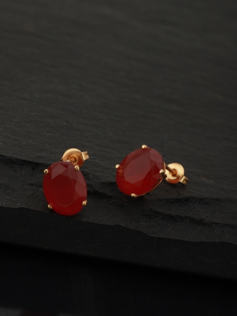 

Carlton London Maroon Gold-Plated Oval Stone Studs