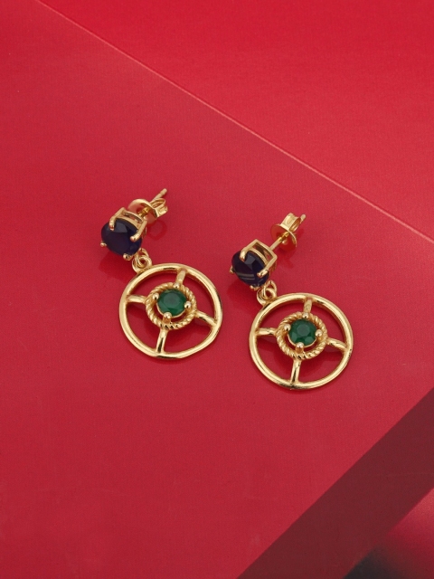 

Carlton London Green & Navy Blue Gold-Plated Stone-Studded Circular Drop Earrings