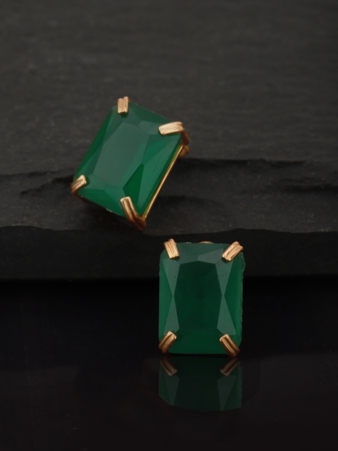 

Carlton London Green Gold-Plated Stone-Studded Geometric Studs
