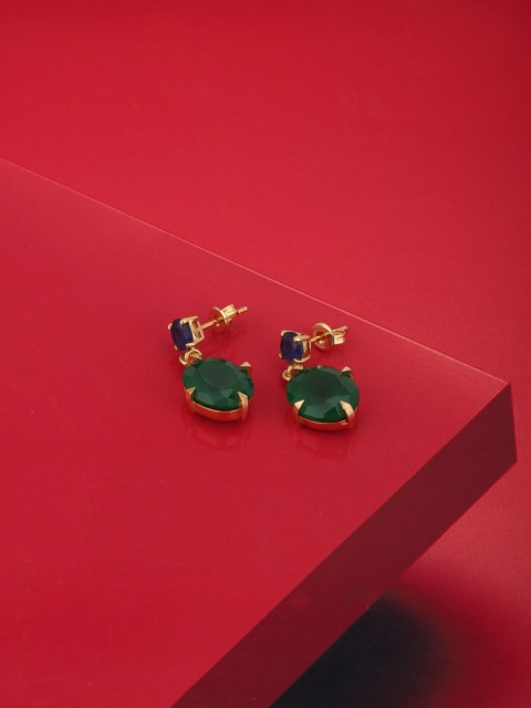 

Carlton London Green & Navy Blue Gold-Plated Stone Studded Oval Drop Earrings