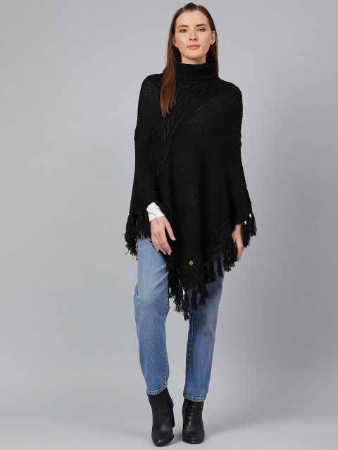 

Cayman Women Black Self Design Poncho