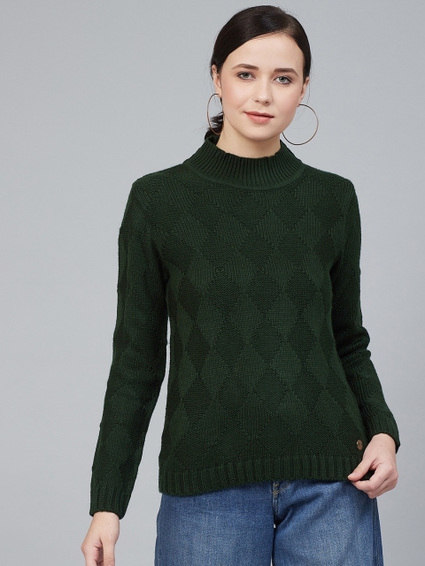 

Cayman Women Olive Green Self Design Pullover Sweater