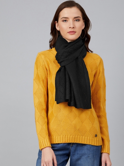 

Cayman Women Black Geometric Open Knit Woven Design Stole
