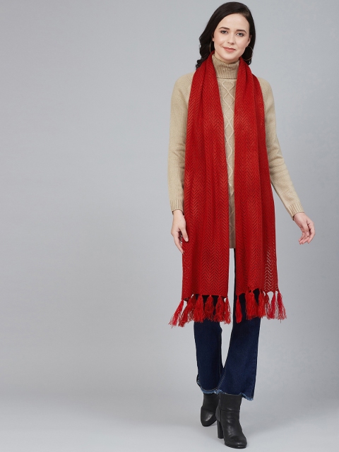 

Cayman Women Rust Red Open-Knit Woven Design Acrylic Stole