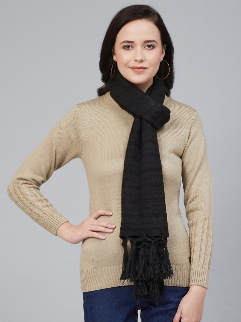 

Cayman Women Black Open Knit Self-Striped Stole