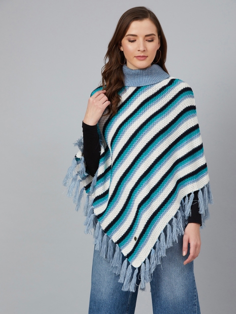 

Cayman Women White & Blue Striped Poncho