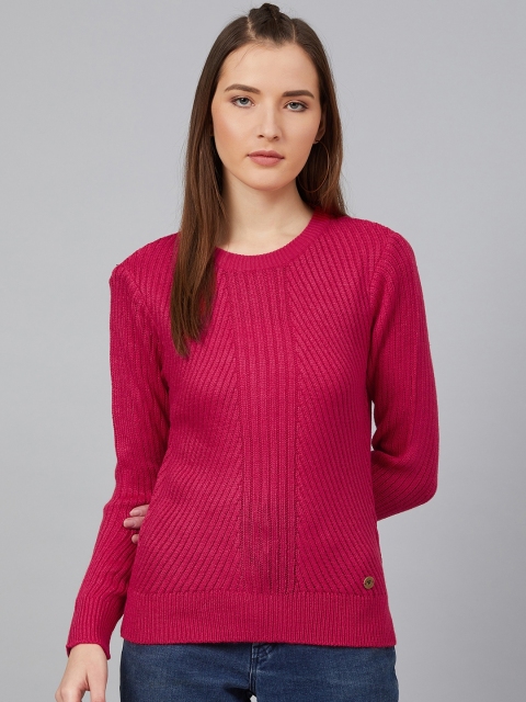 

Cayman Women Pink Ribbed Pullover Sweater