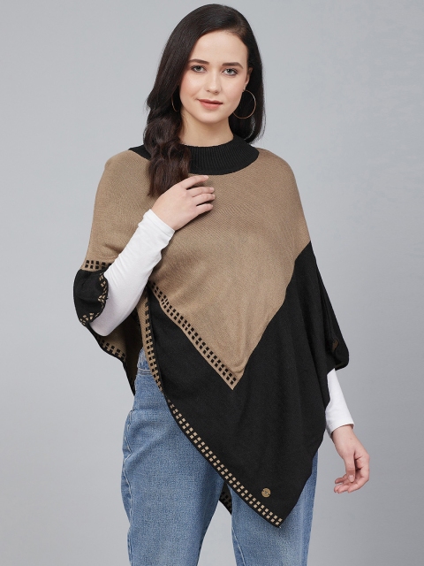 

Cayman Women Beige & Black Colourblocked Poncho