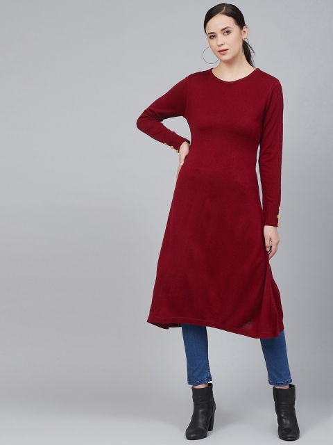 

Cayman Women Maroon Solid A-Line Winter Kurta