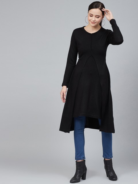 

Cayman Women Black Solid Layered High-Low A-Line Winter Kurta