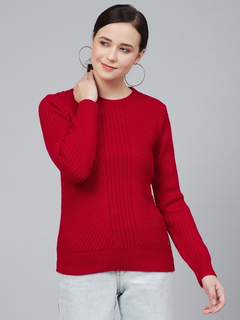 

Cayman Women Red Ribbed Pullover