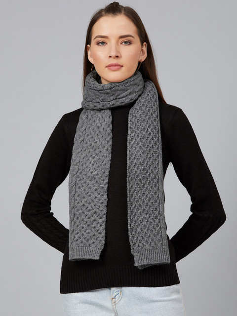 

Cayman Women Grey Cable Knit Woven Design Stole