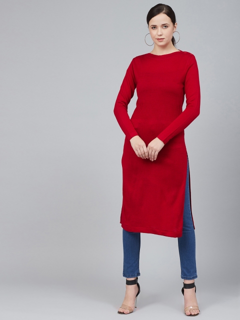 

Cayman Women Red Solid Straight Winter Kurta