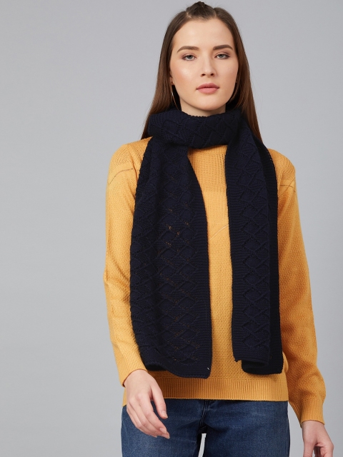 

Cayman Women Navy Blue Geometric Open Knit Woven Design Acrylic Stole