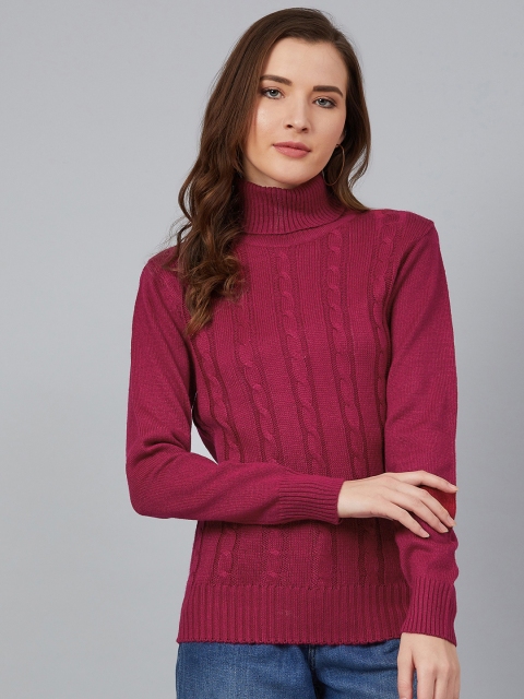 

Cayman Women Magenta Cable Knit Patterned Pullover