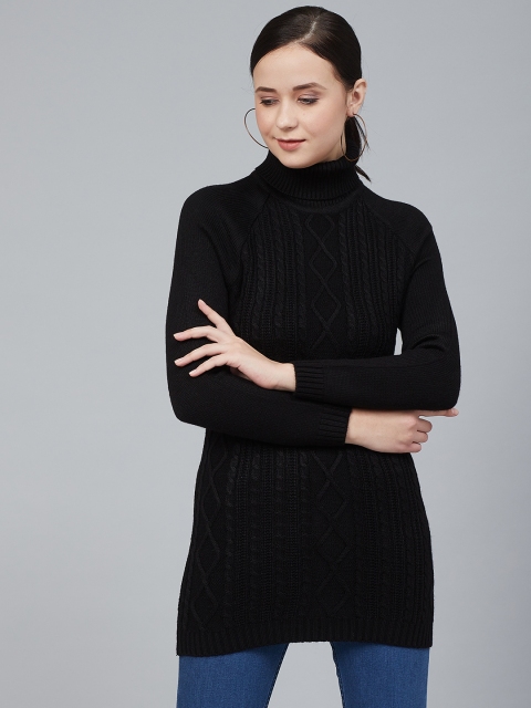 

Cayman Women Black Self Design Longline Pullover Sweater