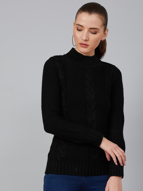 

Cayman Women Black Self Design Pullover Sweater