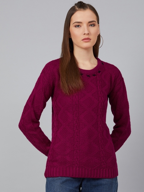 

Cayman Women Magenta Self-Design Pullover Sweater