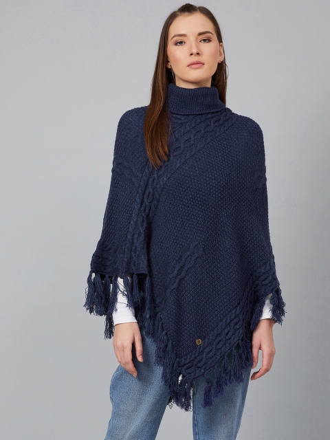 

Cayman Women Navy Blue Self Design Poncho