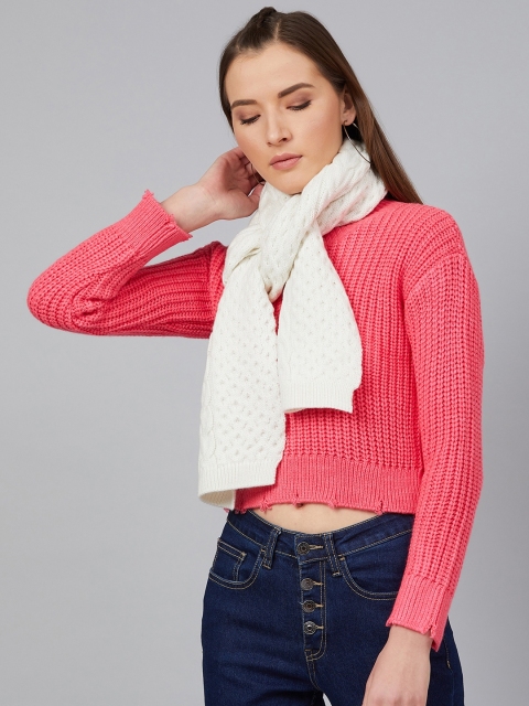 

Cayman Women White Cable Knit Woven Design Acrylic Stole