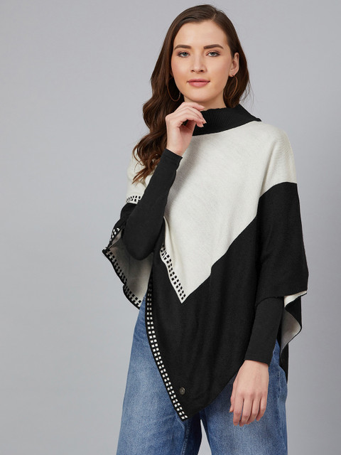 

Cayman Women Off-White & Black Colourblocked Poncho, Cream