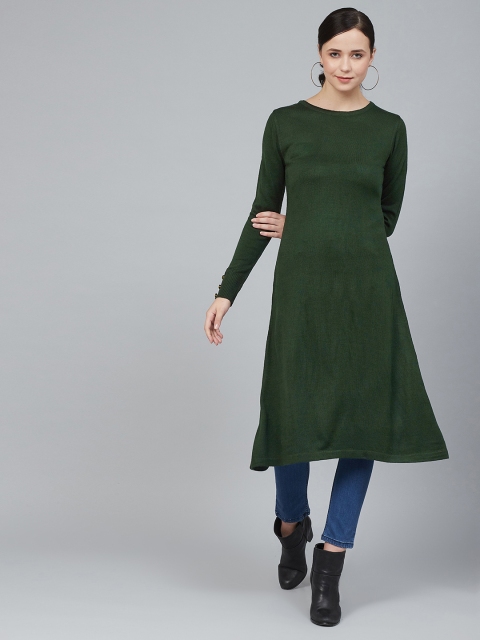 

Cayman Women Olive Green Solid A-Line Winter Kurta
