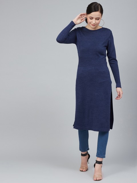 

Cayman Women Navy Blue Solid Straight Winter Kurta
